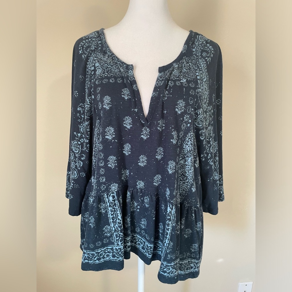 Lucky Brand Blue Handkerchief Boho Top